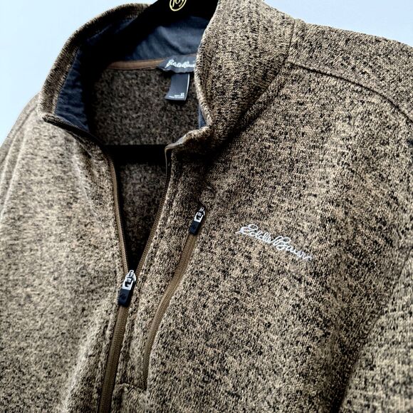 EDDIE BAUER XL Radiator Quarter Zip Fleece Lined Pullover Mock Sweater Brown - Picture 7 of 14